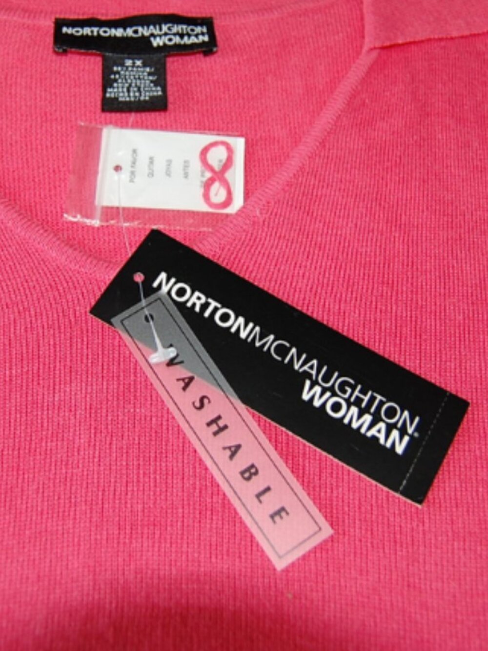 Norton McNaughton Women’s 2X Pink Tropical Floral Ramie Cotton Knit Cottagecore - Picture 8 of 12